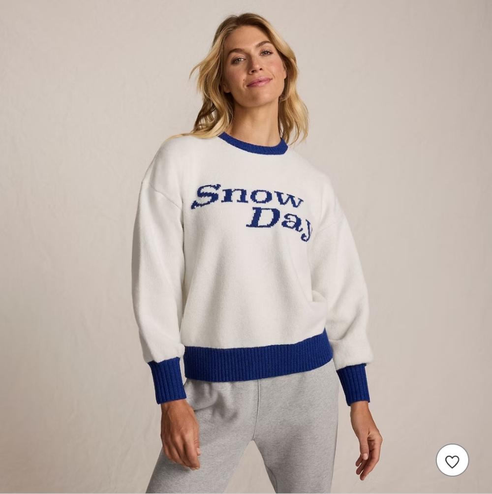 Lands' End Women's White and Blue 'Snow Day' Sweater